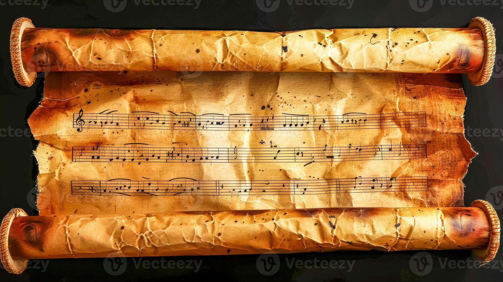 AI Generated Ancient music scroll with notes photo