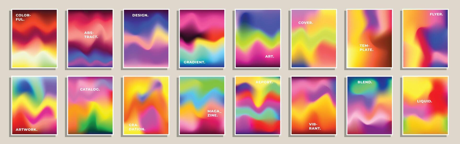 Colorful fluid gradient background template copy space set. Blurred abstract color gradation backdrop. Vibrant modern poster or banner design for branding or advertising. vector