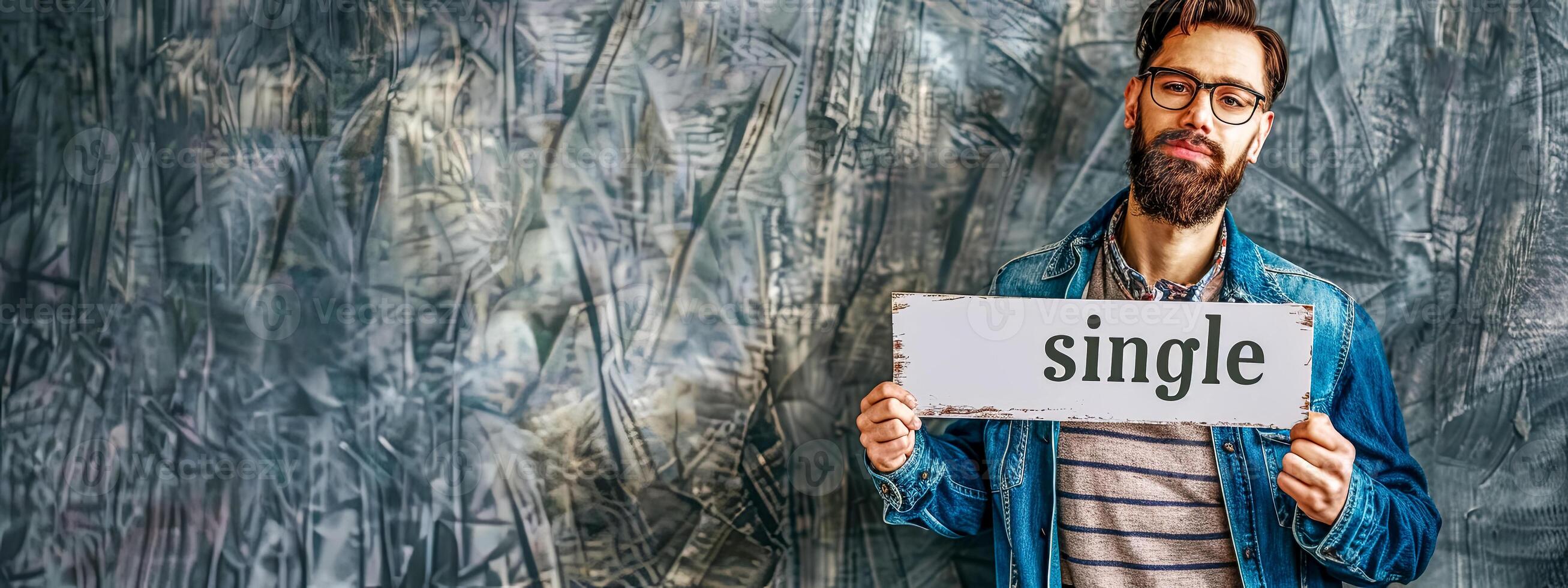 AI Generated Hipster man holding single sign, copy space photo