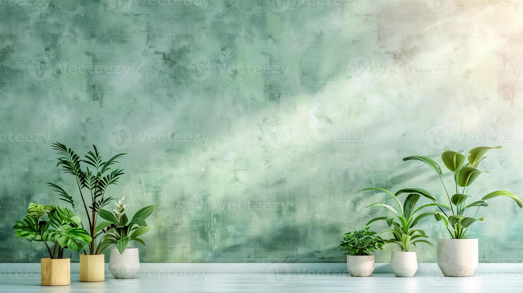 AI Generated Serene indoor plant arrangement on wooden surface photo