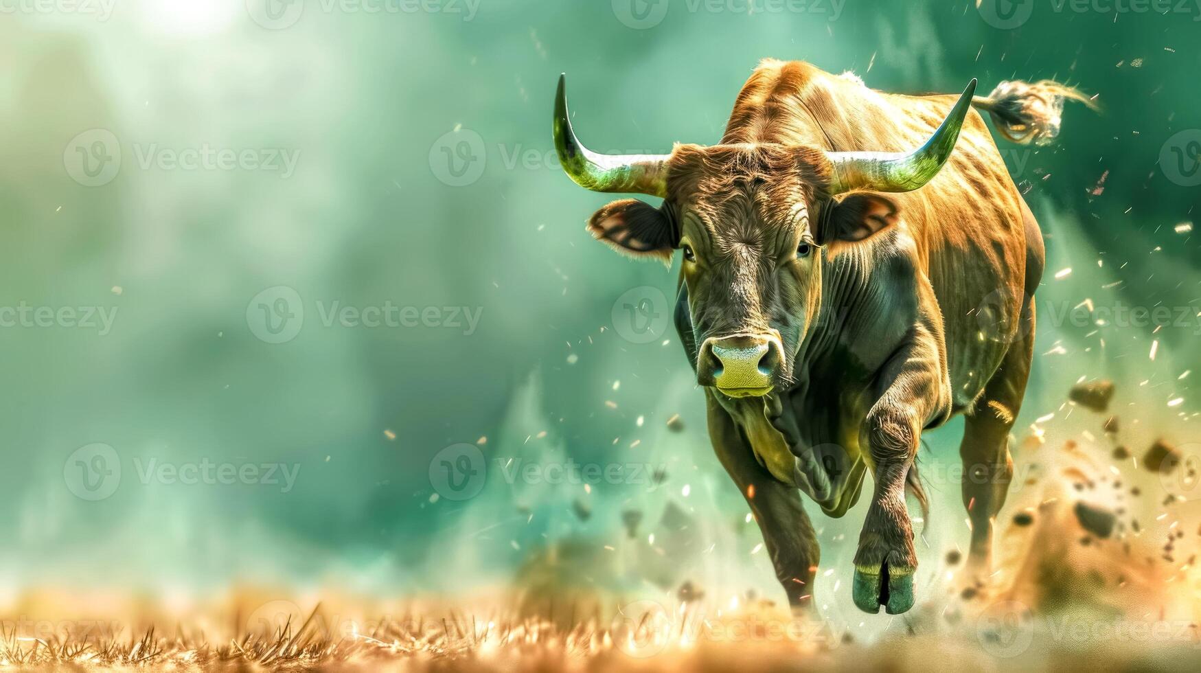 AI Generated Charging bull in dynamic motion photo