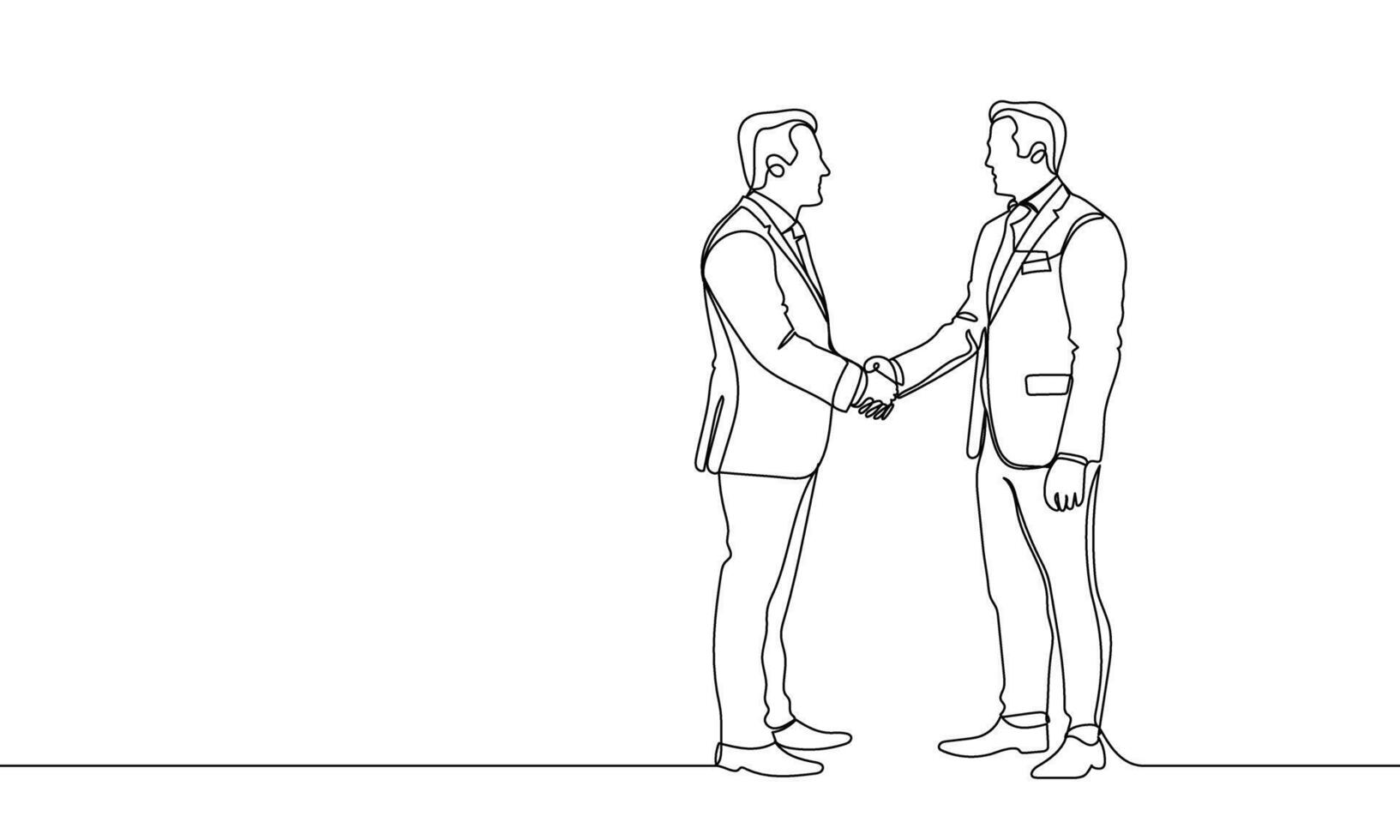 Continuous one line drawing, business partners, clients shaking hands, concluding a deal, an agreement. Business concept. Vector graphic illustration of one line drawing