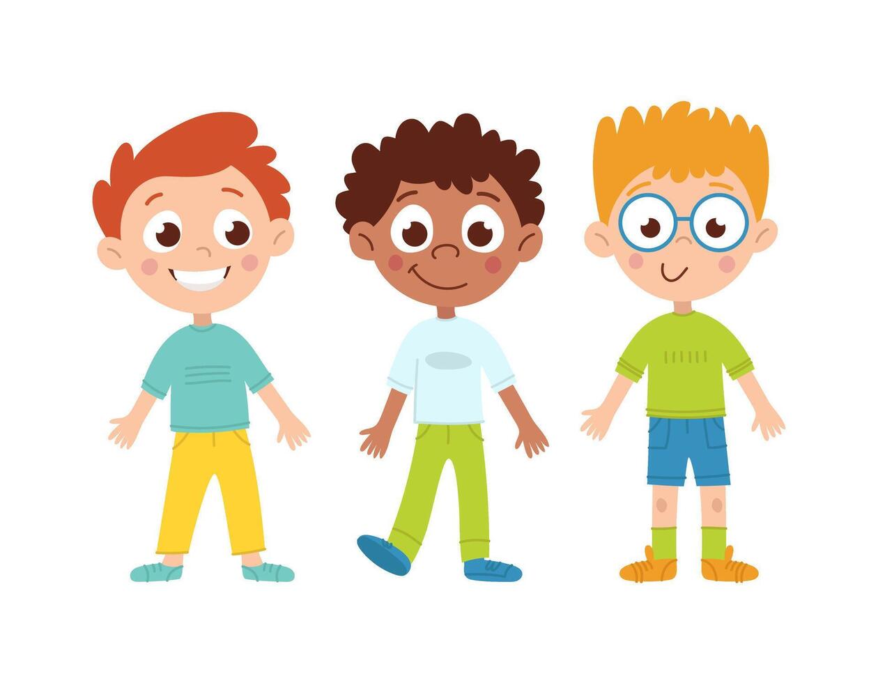 Boys characters. International children. Vector flat cartoon illustration