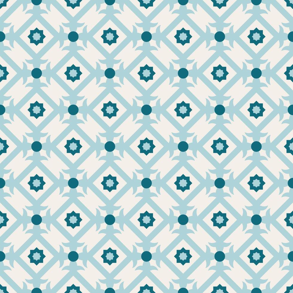 Arábica geométrico mosaico imprimible sin costura modelo con resumen marroquí impresión en azul y naranja colores. Ramadán kareem tradicional islámico Arte ilustración antecedentes vector