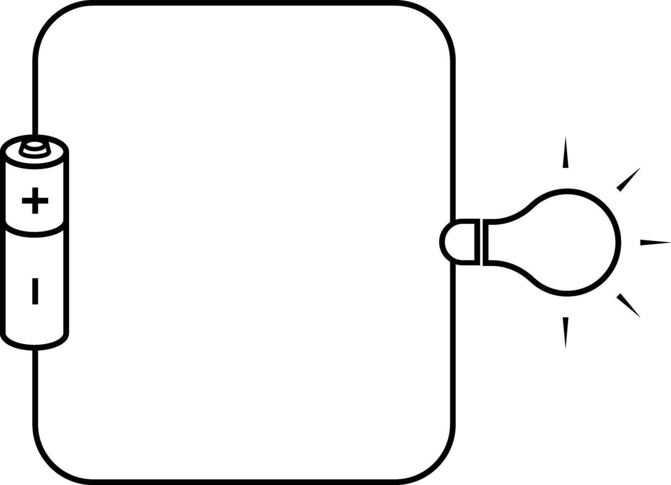 Electric Bulb and Battery Circuit, Current Flow. Physics Education Icon vector