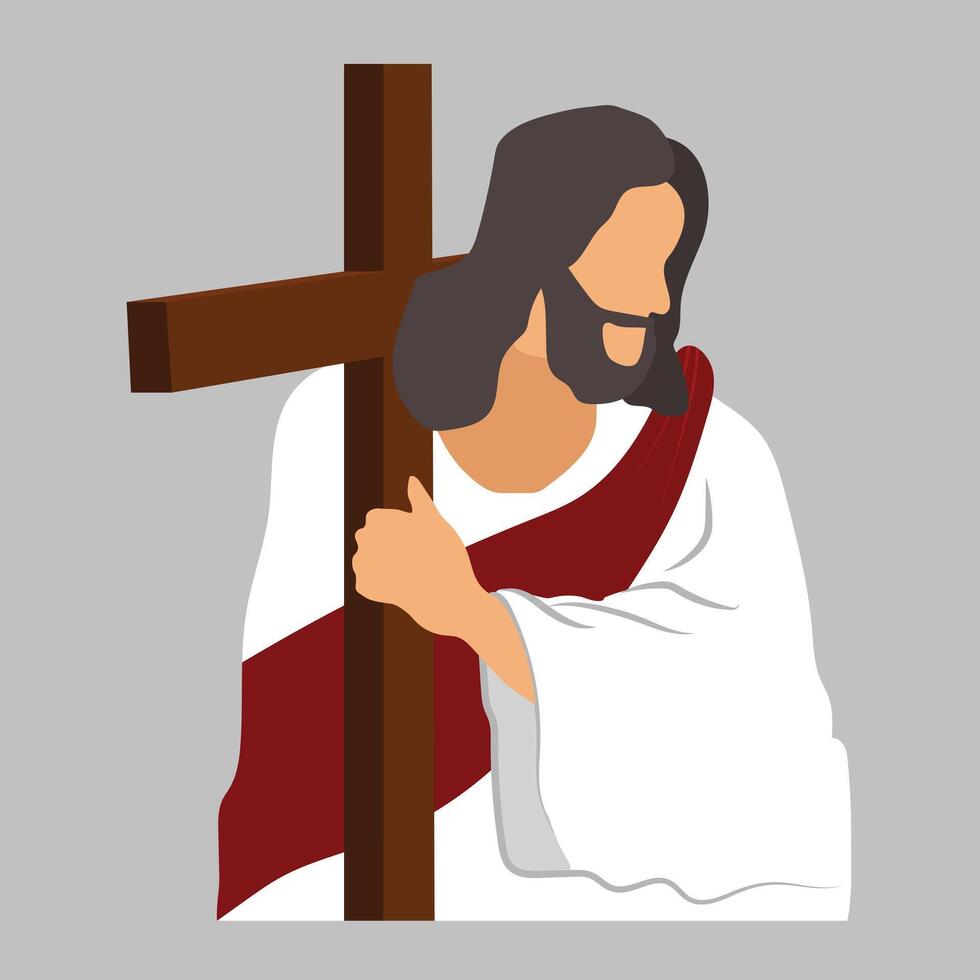 Jesus Christ Holding the Cross Hand Drawn Illustration vector