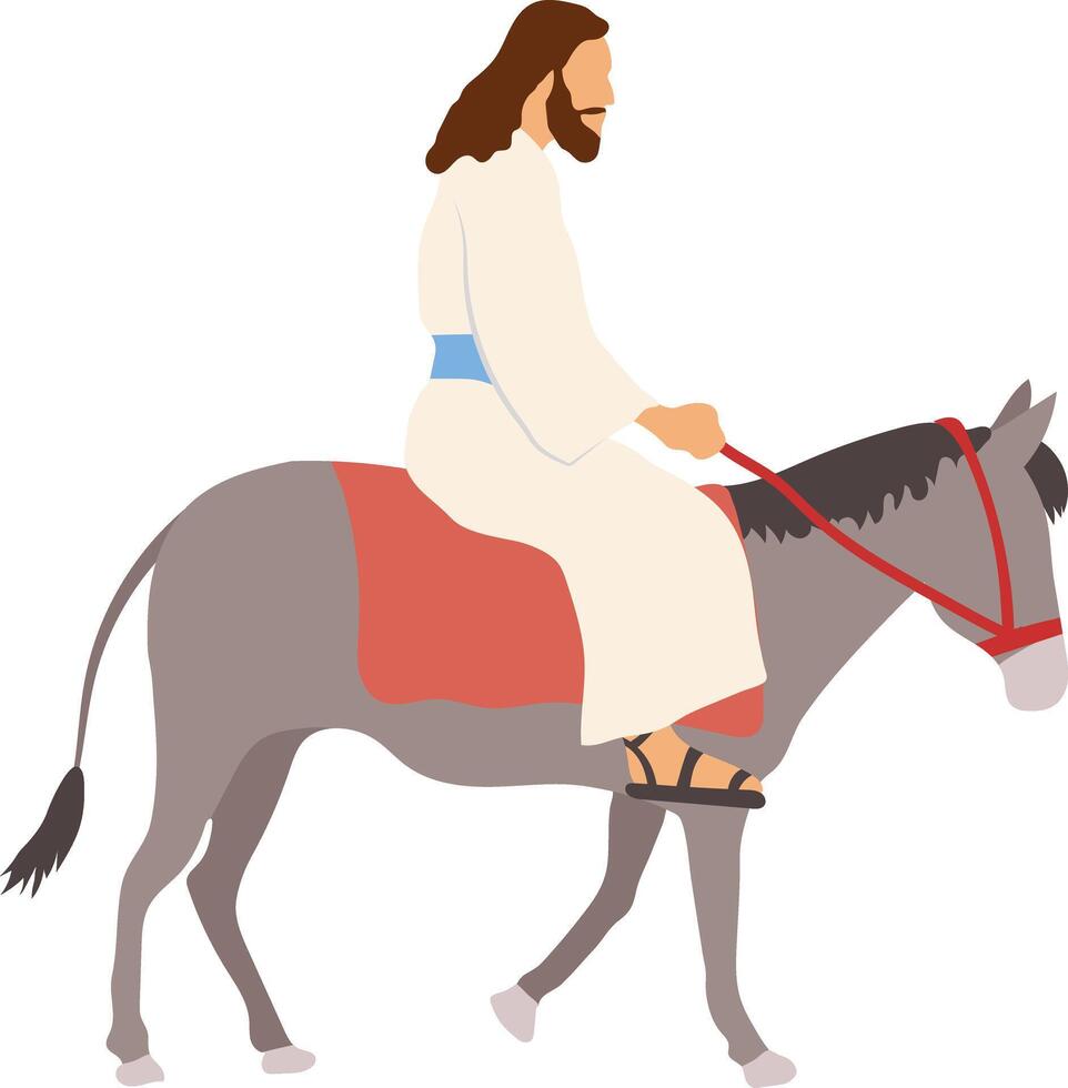 Jesús Cristo montando en un Burro mano dibujado ilustración vector