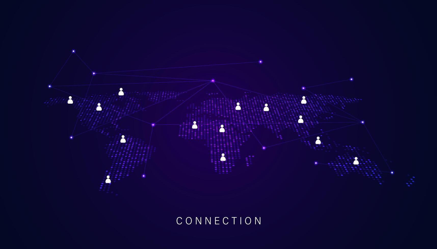 Map with people icons and connection city concept modern smart city on world map modern communication business connection internet network on purple background modern futuristic vector