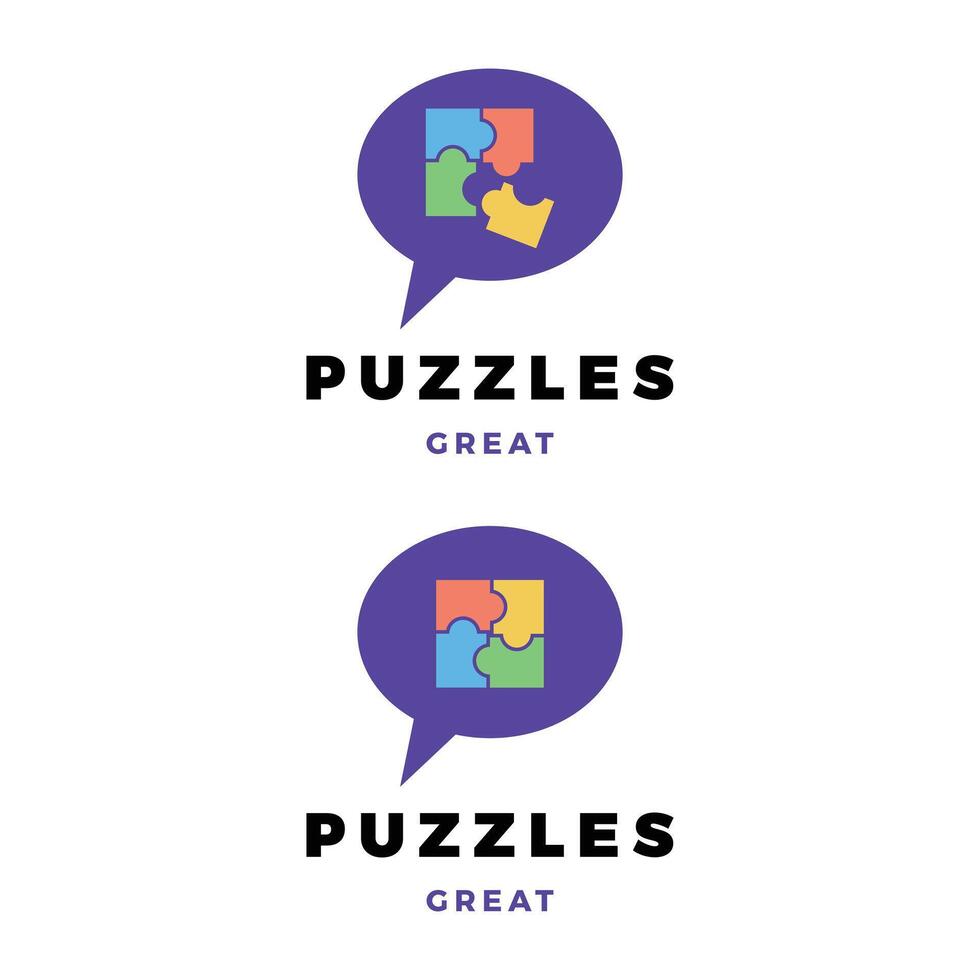 Set of Speech Balloon and Puzzle Icon Logo Design Template vector