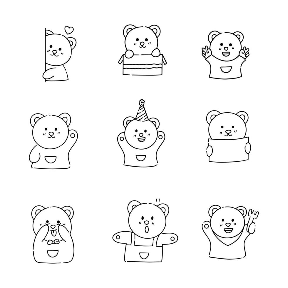 Cute bear character doodle line vector illustration