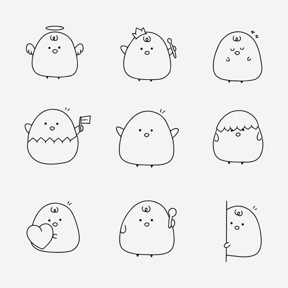 Cute chick doodle line vector illustration