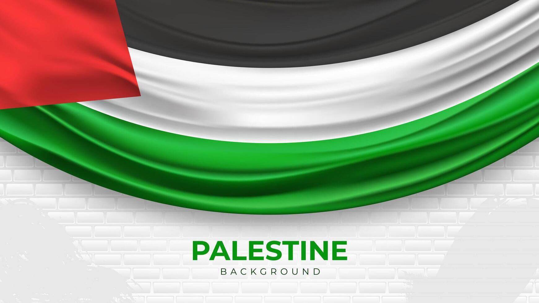 Realistic Palestine Flag on White Bricks Wall Background vector