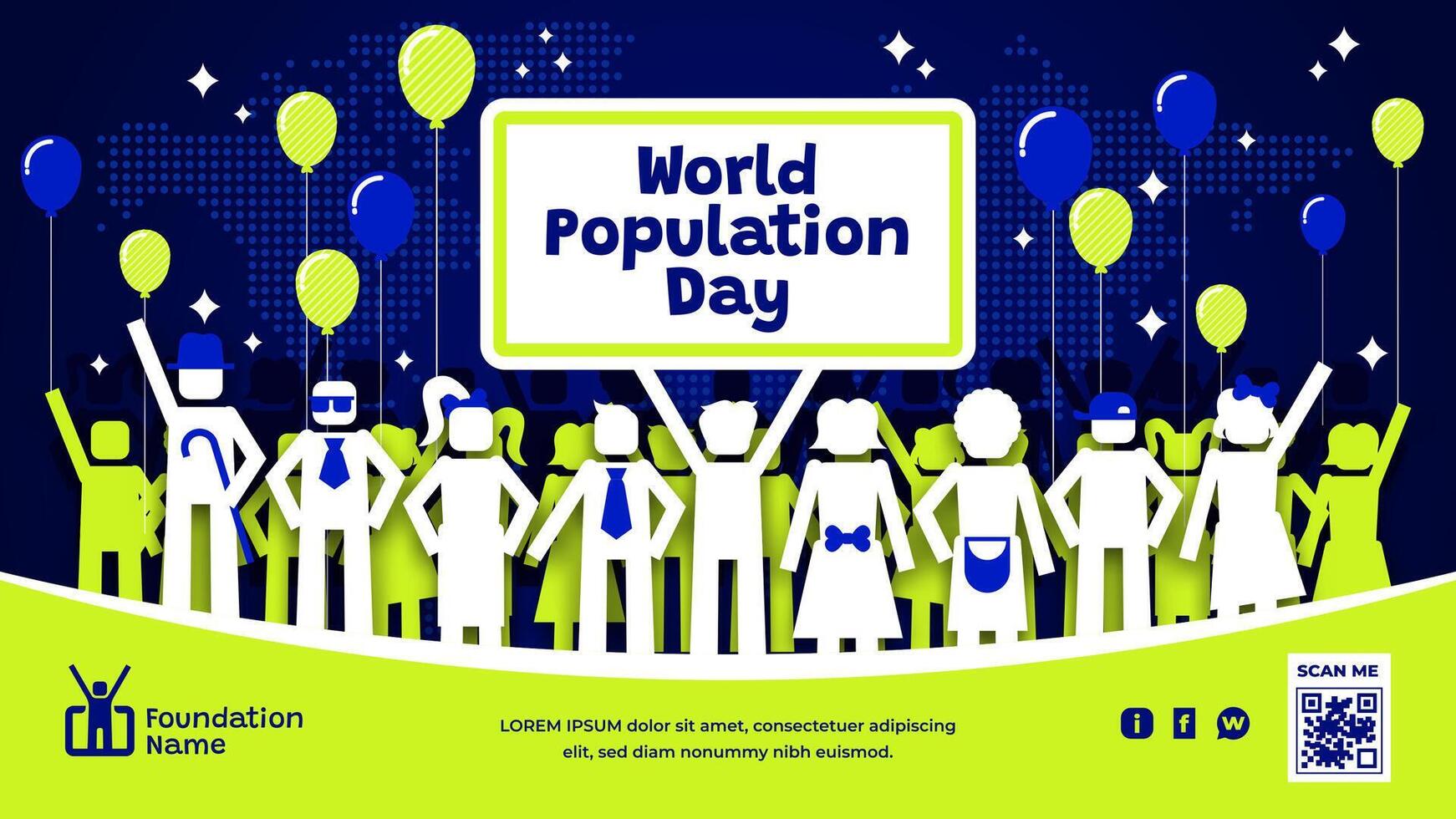 World Population Day Horizontal Banner vector