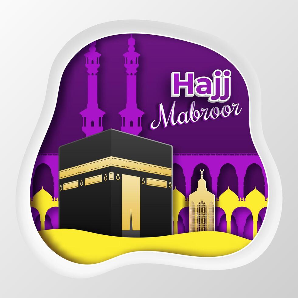 Hajj Illustration with Paper Cut Style vector