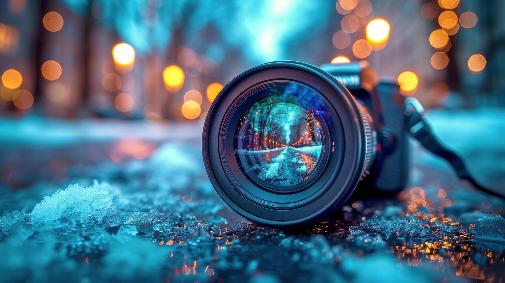 AI generated Camera Lens in Snow photo