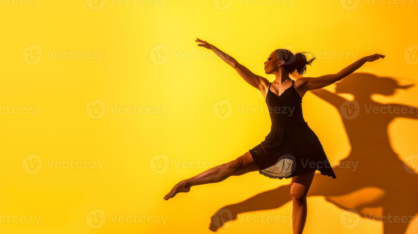 AI Generated Graceful dancer against yellow background photo