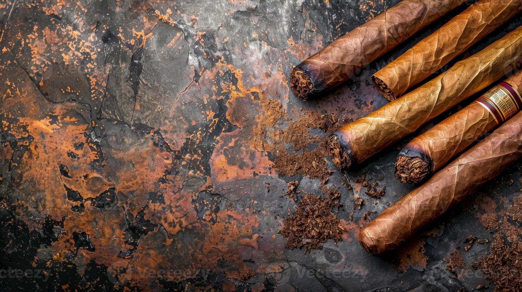 AI Generated Luxury hand-rolled cigars on vintage rustic background photo