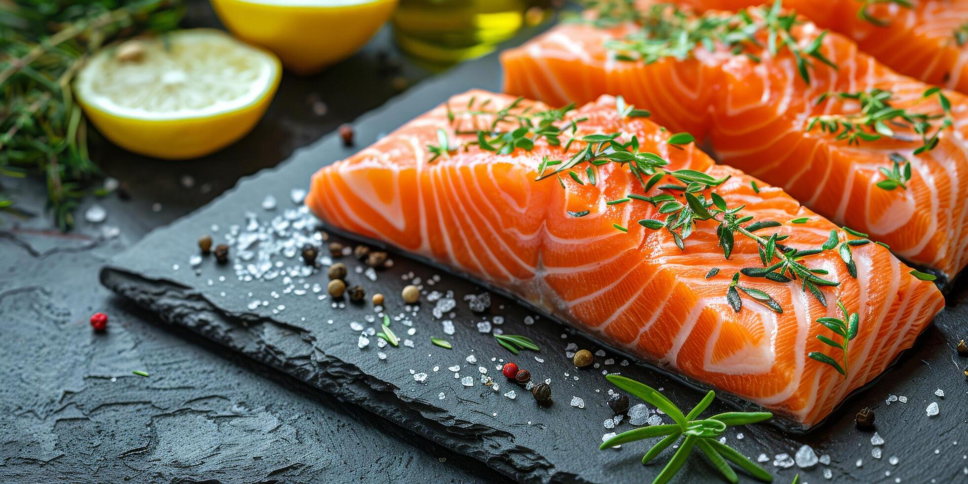 ai generado de cerca de salmón en corte tablero foto