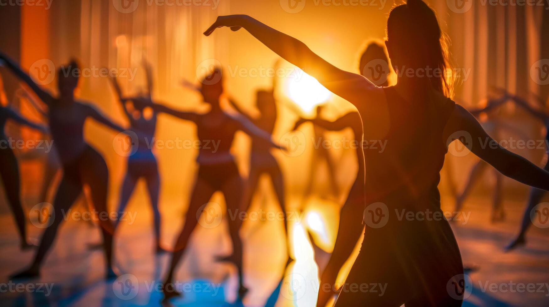 AI Generated Silhouettes of dancers at sunset photo