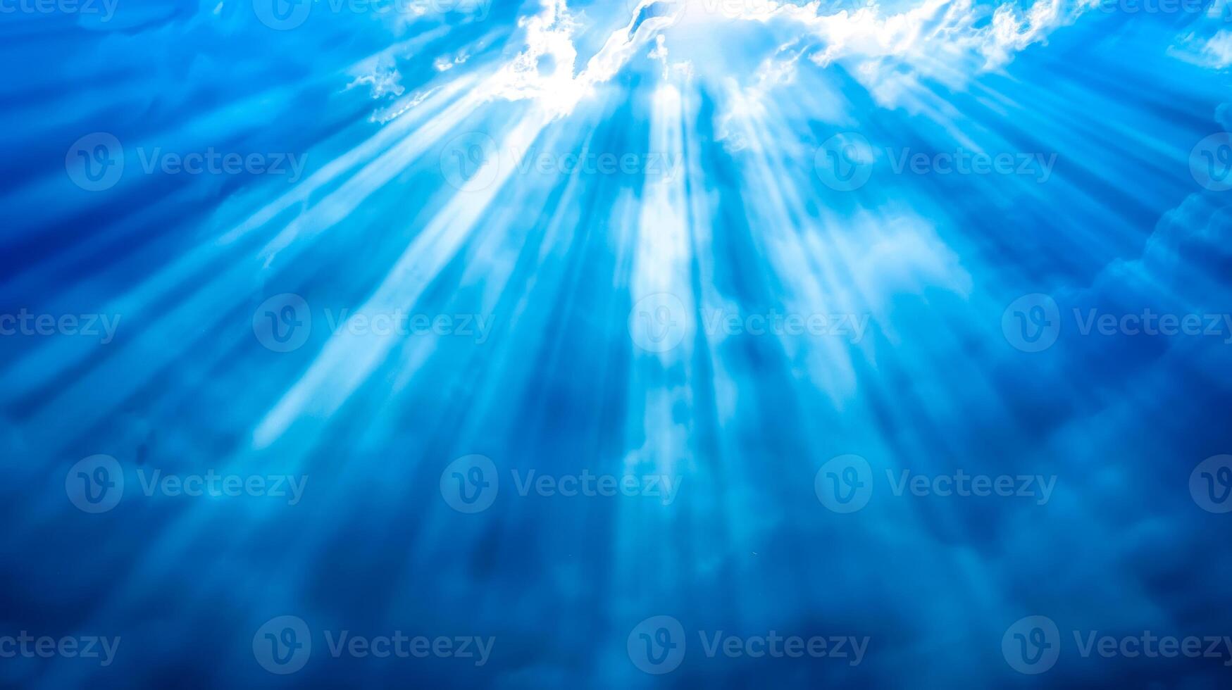 AI Generated Underwater dreamscape with sun rays photo