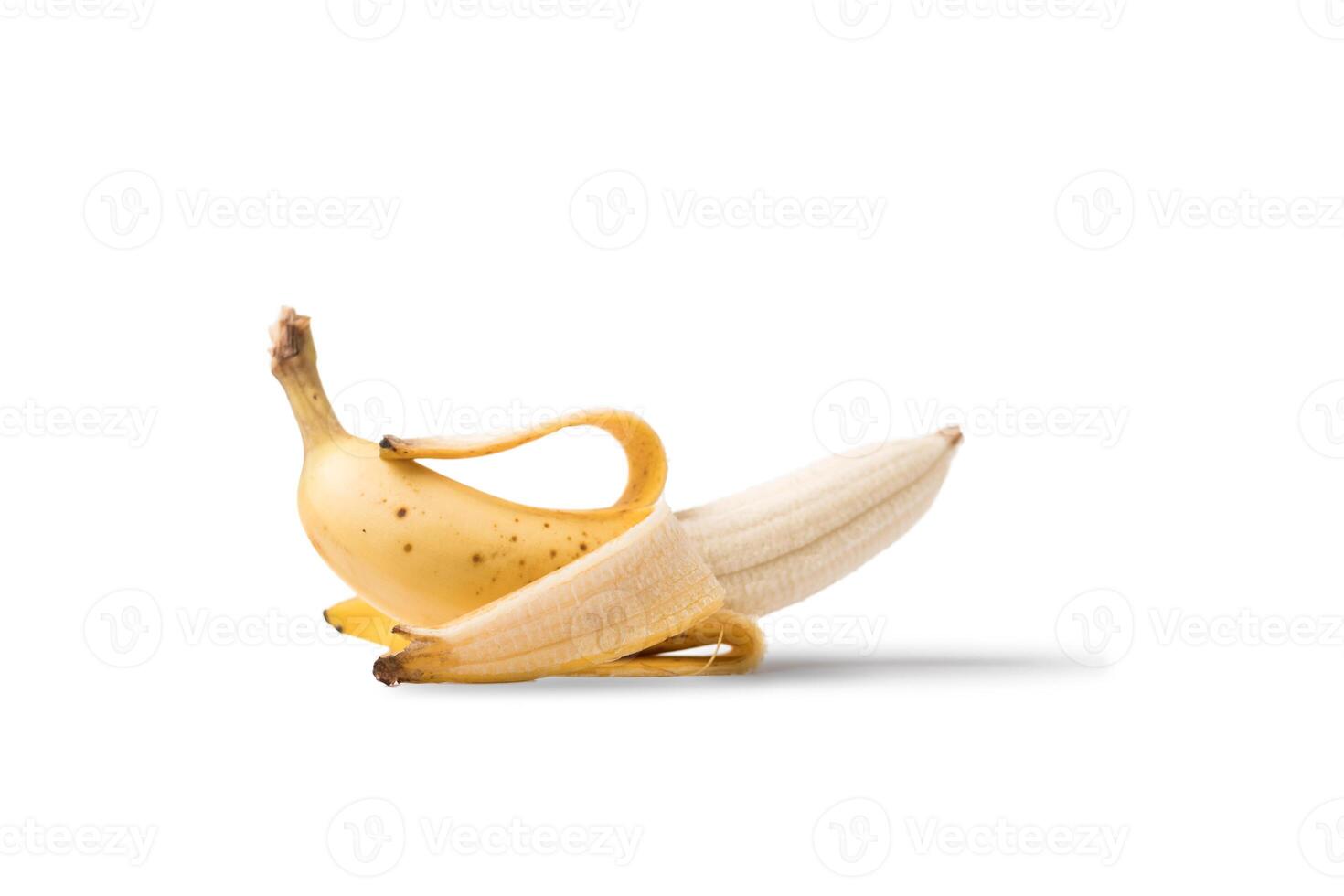 Single Half Peeled Ripe Yellow Banana Healthy Fruit photo