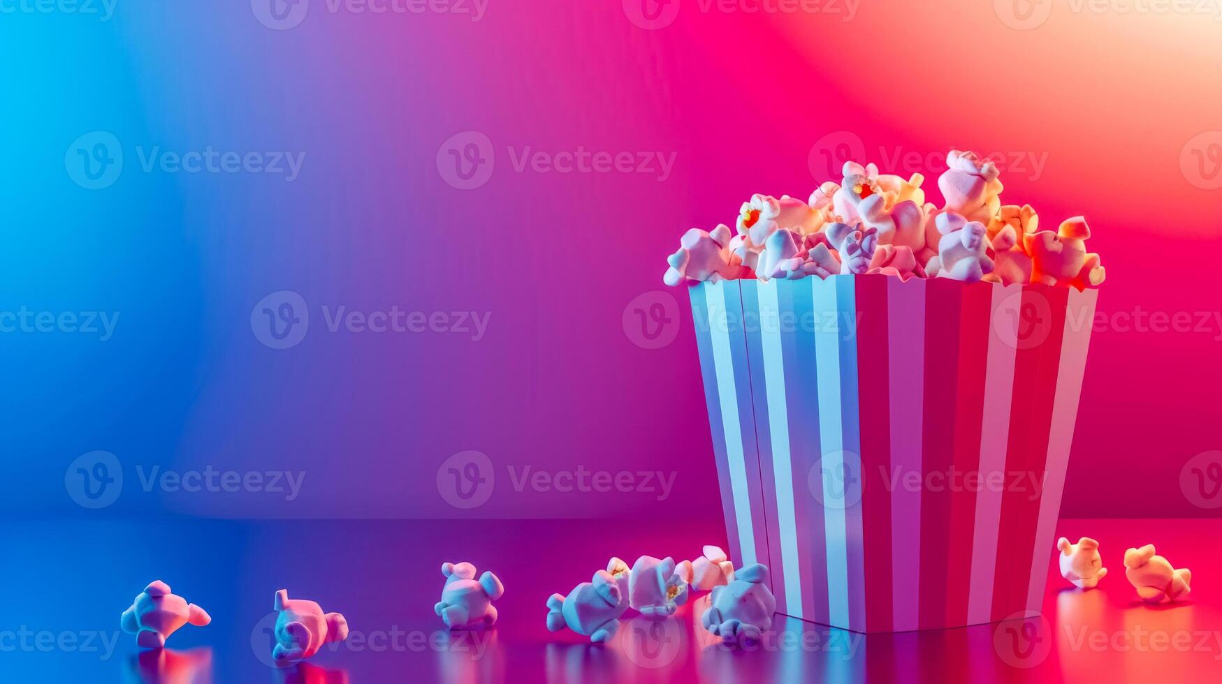AI Generated Vibrant popcorn party with colorful lighting photo