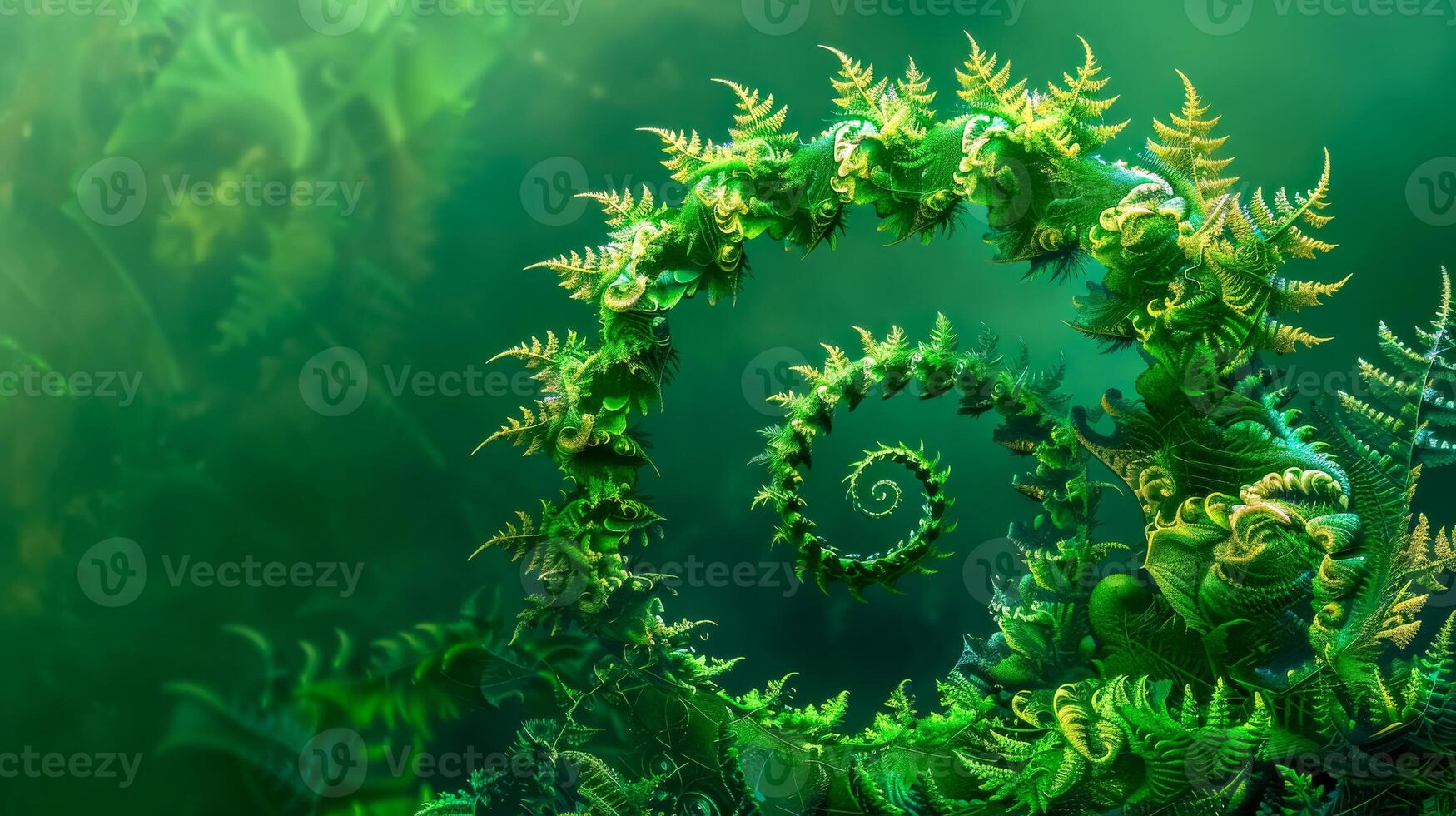 AI Generated Enchanted underwater seascape with green coral swirls photo