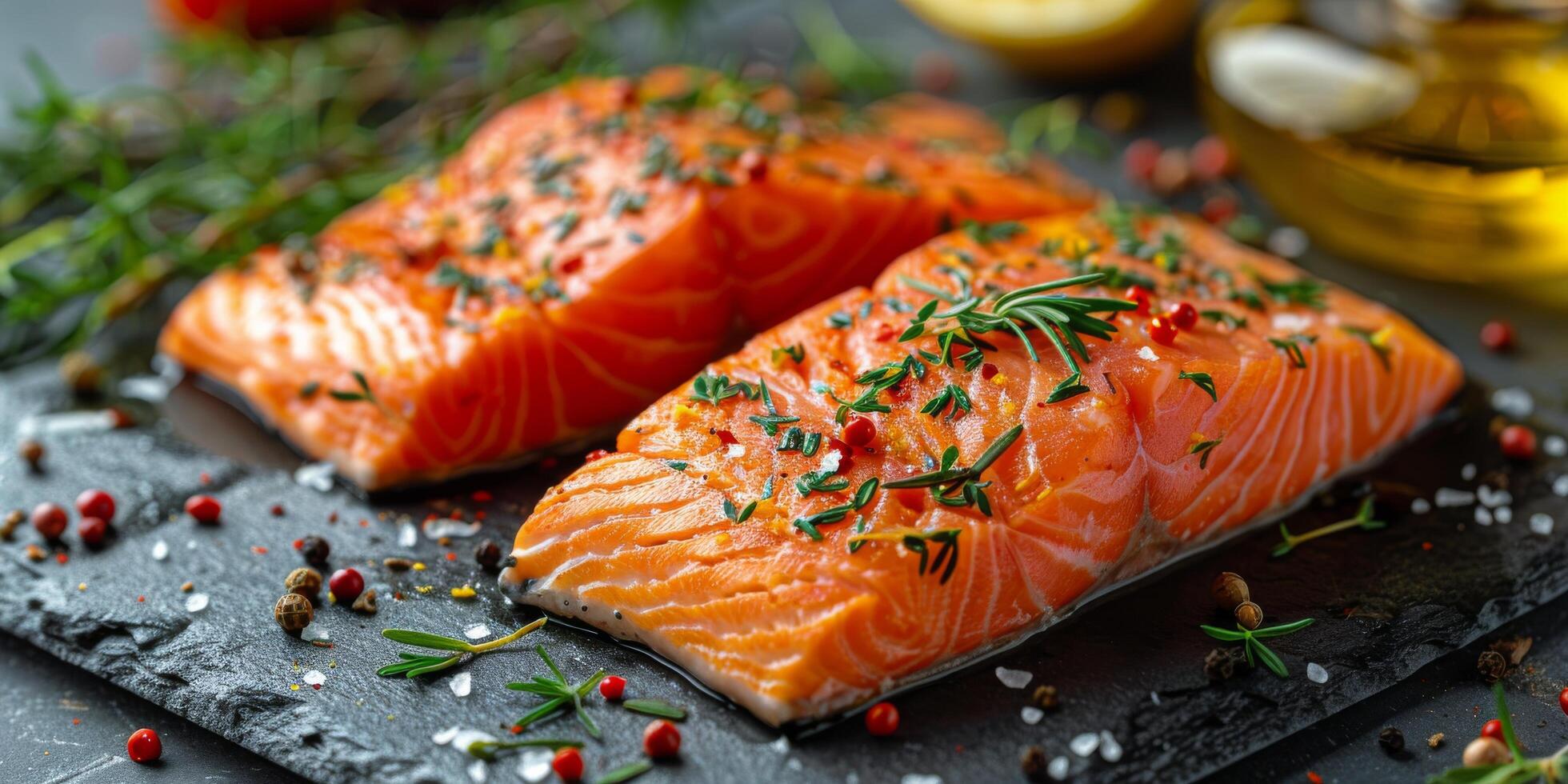 ai generado de cerca de salmón en corte tablero foto