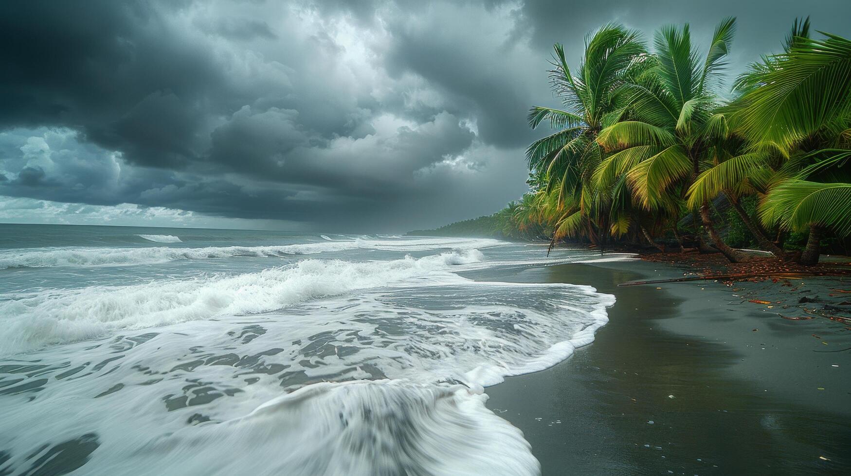 AI generated Storm Approaching Beach With Palm Trees photo