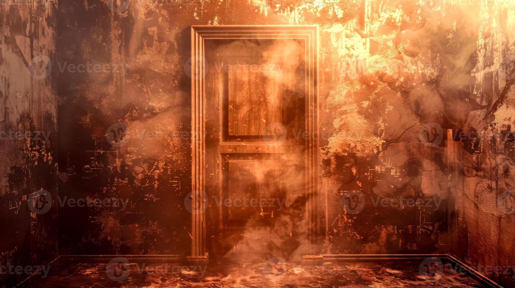 AI Generated Mysterious door in fiery light photo
