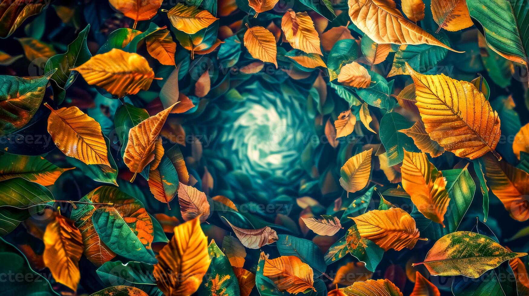 AI Generated Autumn whirlpool - leaves in circular pattern photo