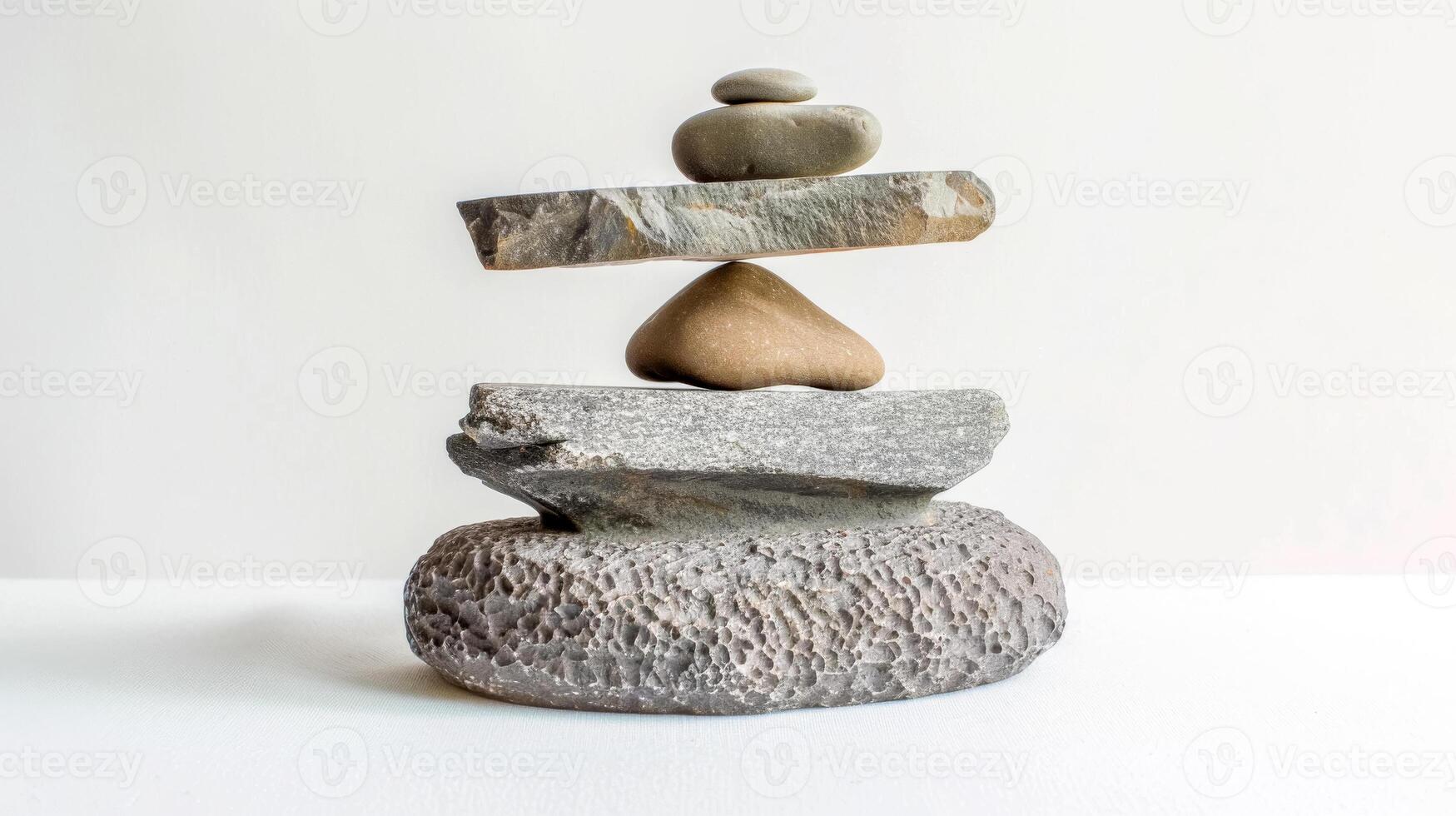 AI Generated Balanced stone pile on white background photo