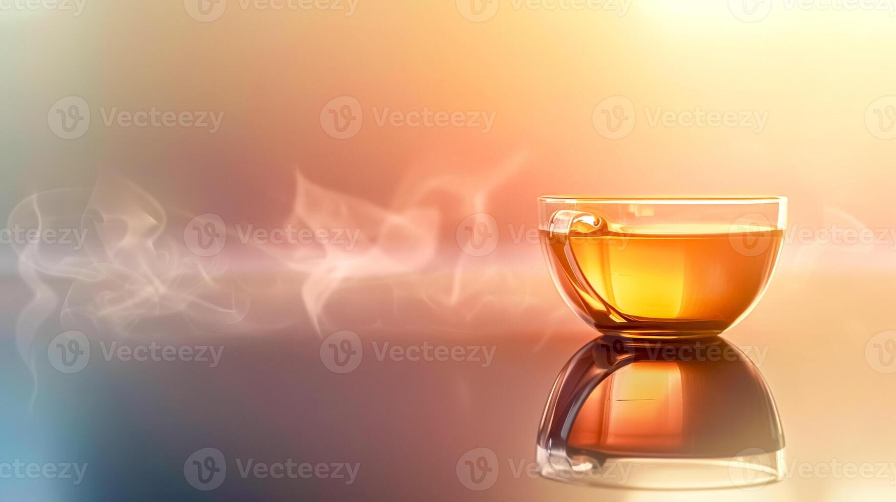 AI Generated Steaming tea cup in warm light photo