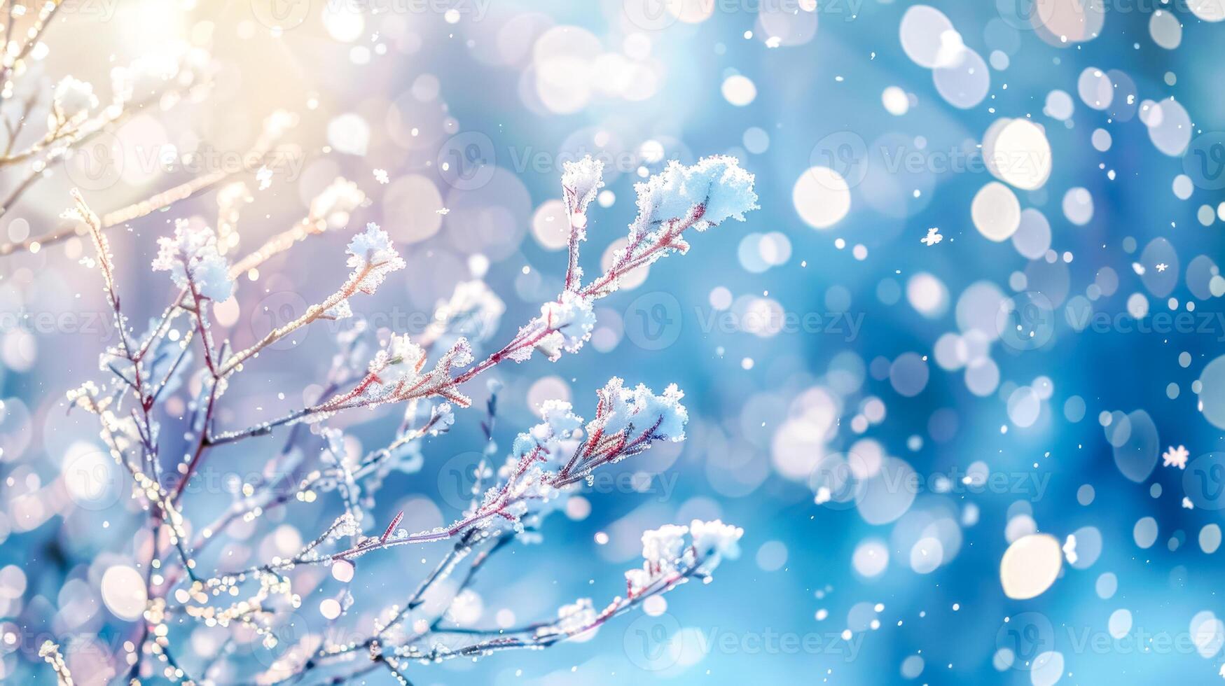 AI Generated Winter wonderland - snow-covered branches with bokeh photo