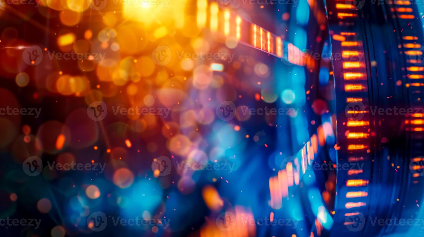 AI Generated Abstract bokeh lights with blue and orange hues photo