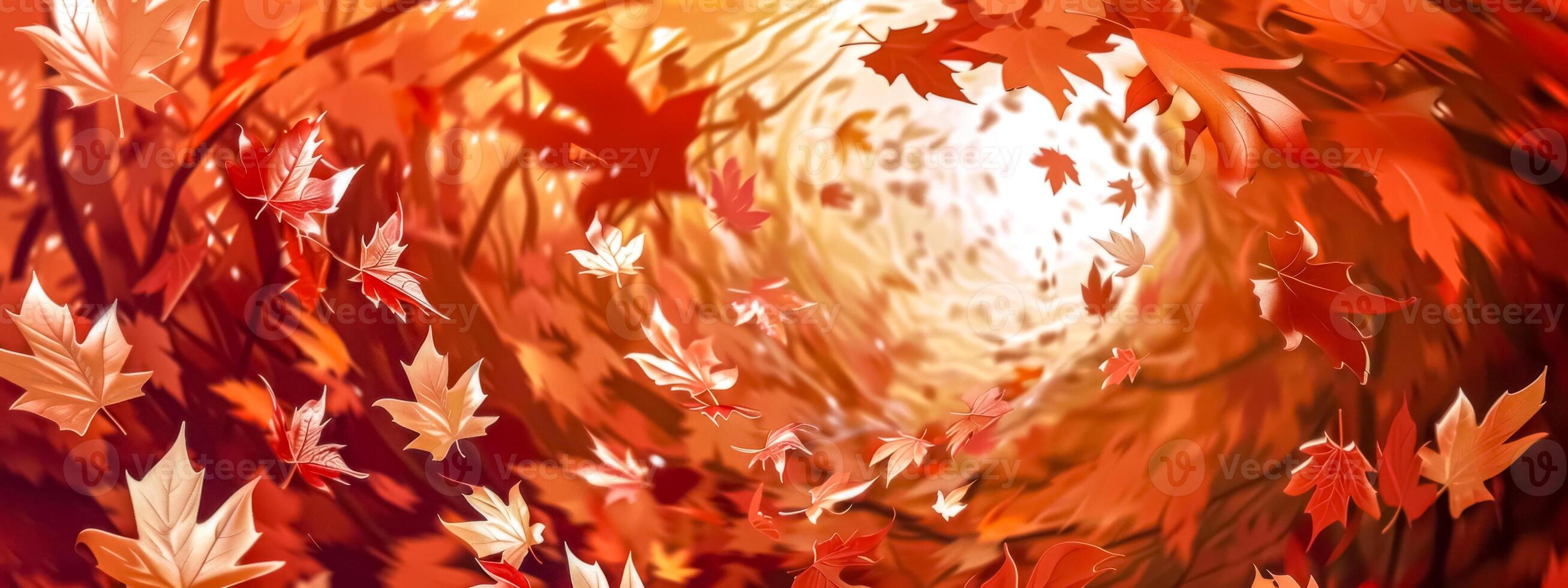 AI Generated Autumn whirlwind - red leaves in swirling motion photo