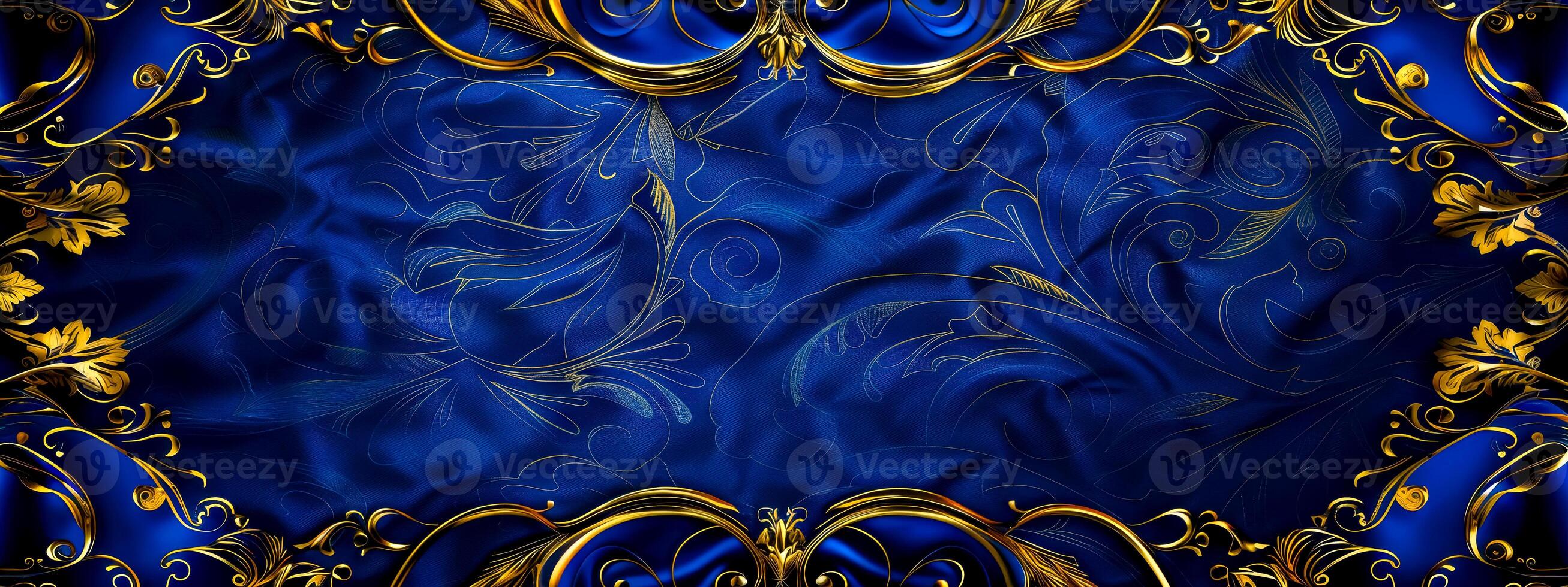 AI Generated Elegant blue and gold floral pattern background photo