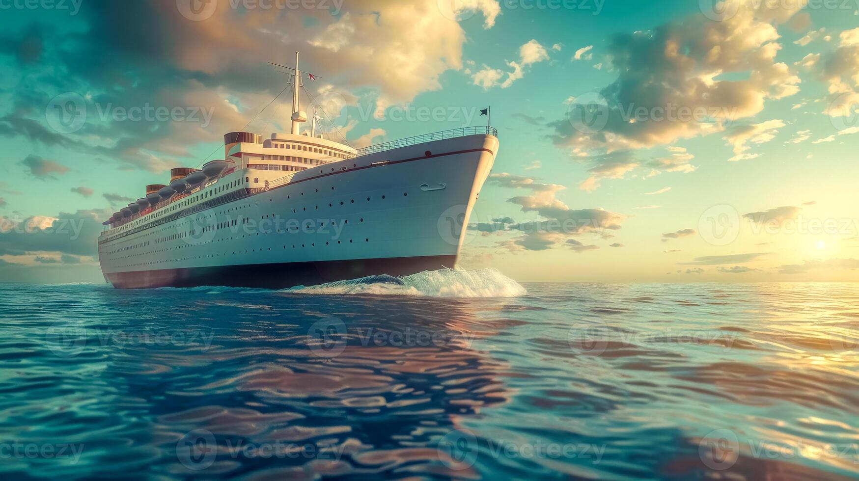 AI Generated Majestic ocean liner at sunset photo