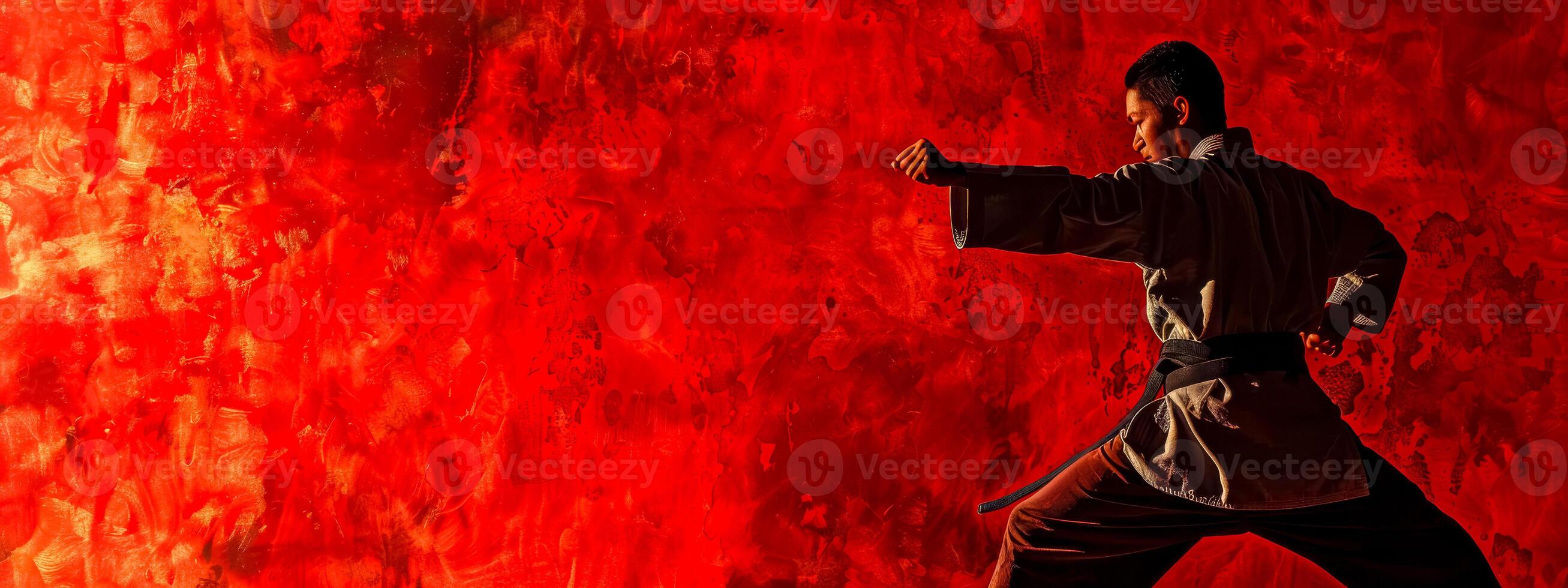 AI Generated Martial artist in action against fiery background photo