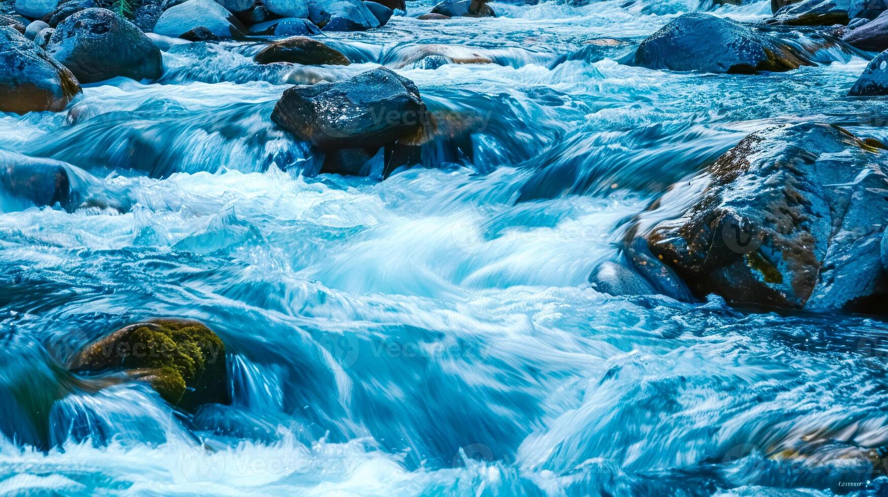 AI Generated Tranquil mountain stream flowing over rocks photo