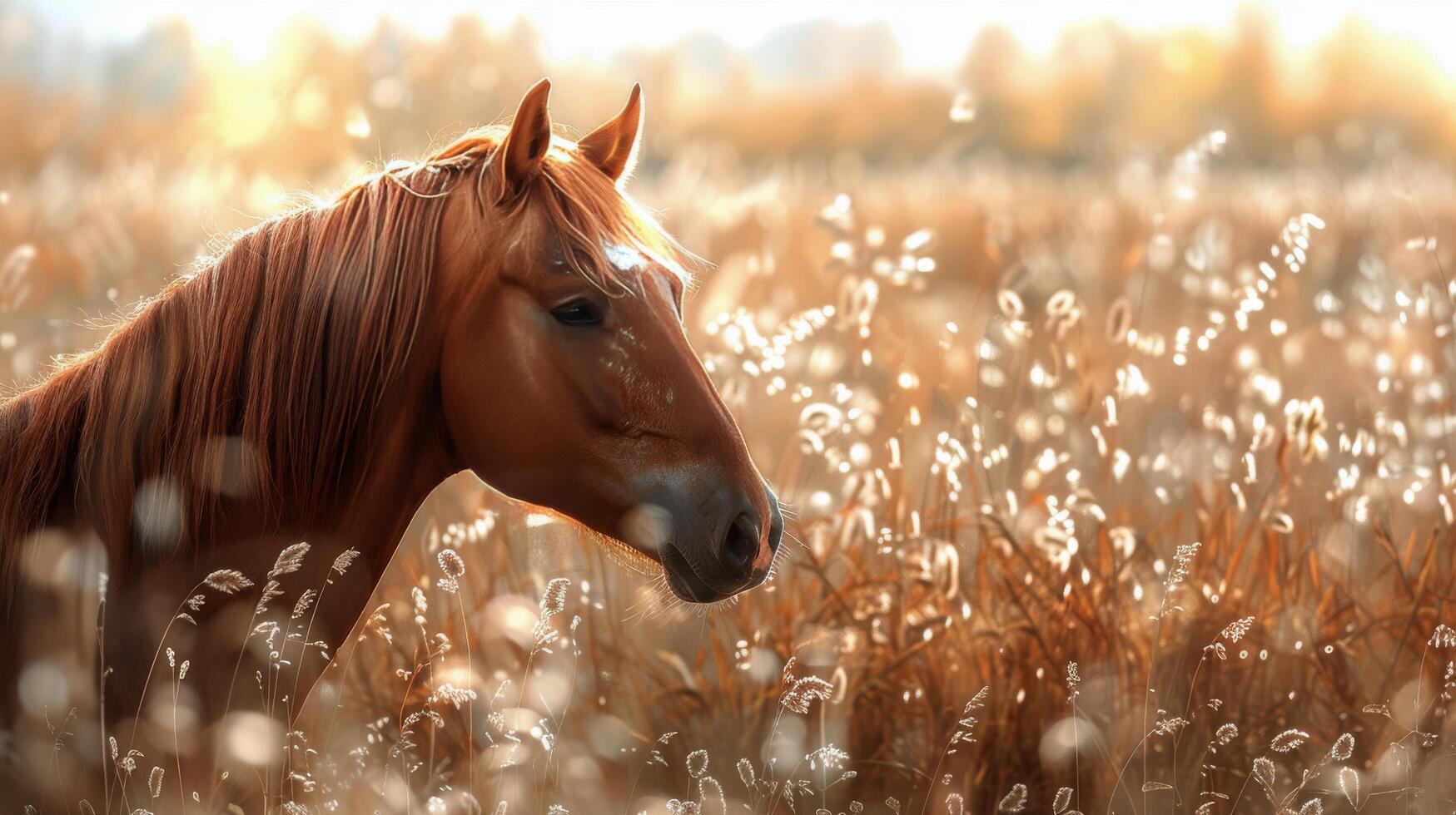 AI generated Horse Running Through Field of Leaves photo
