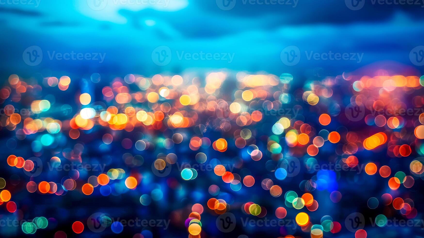 AI Generated City lights bokeh background at twilight photo