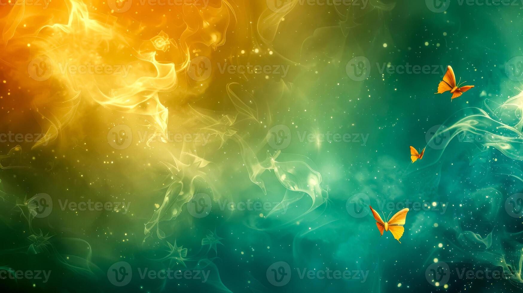 AI Generated Mystical autumn fireflies and butterflies background photo