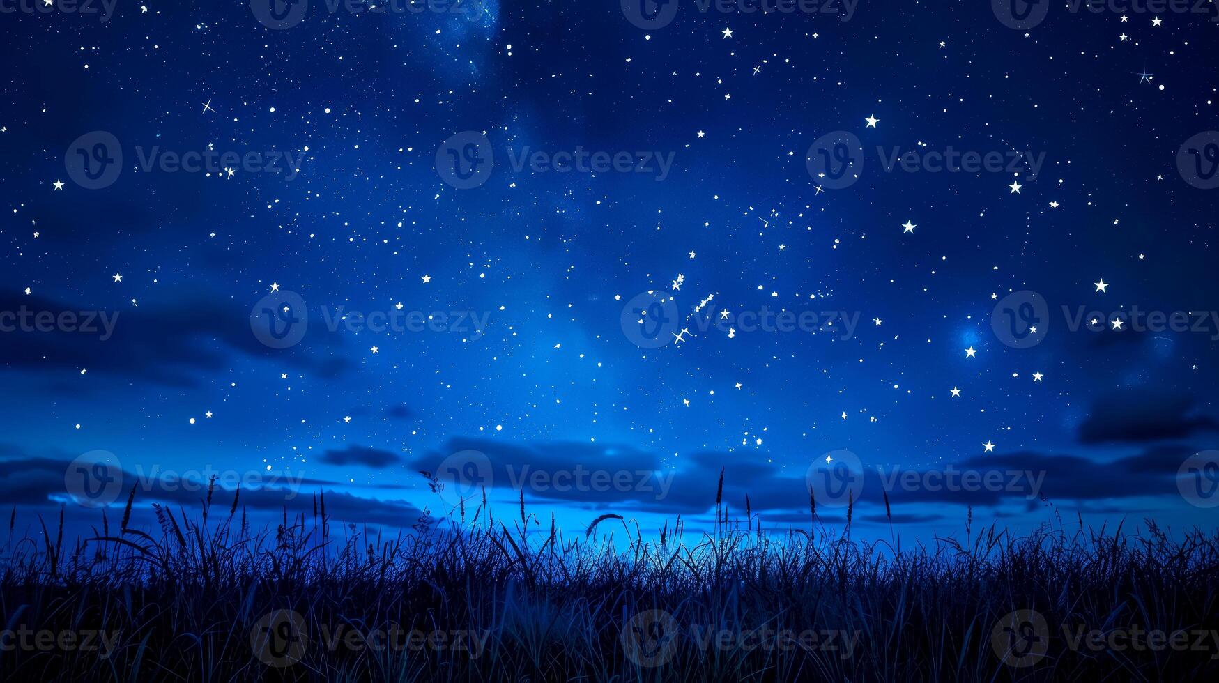 AI Generated Enchanting starry night sky over grass field photo