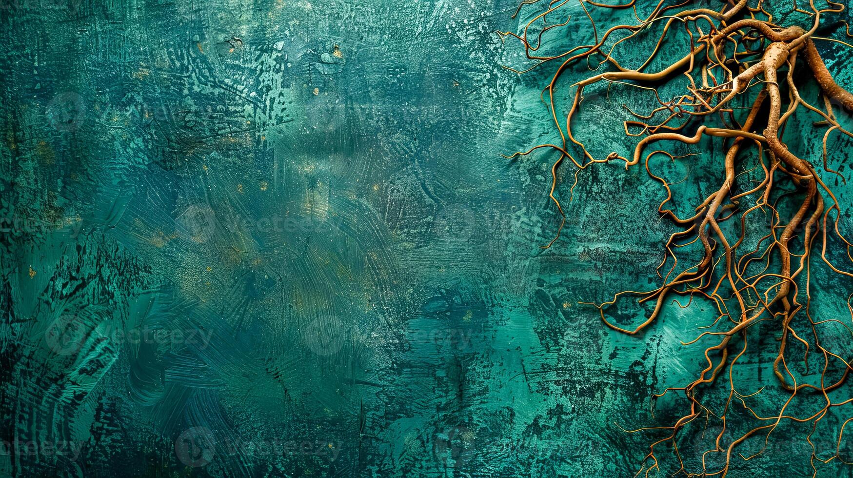 AI Generated Abstract copper veins on textured turquoise background photo