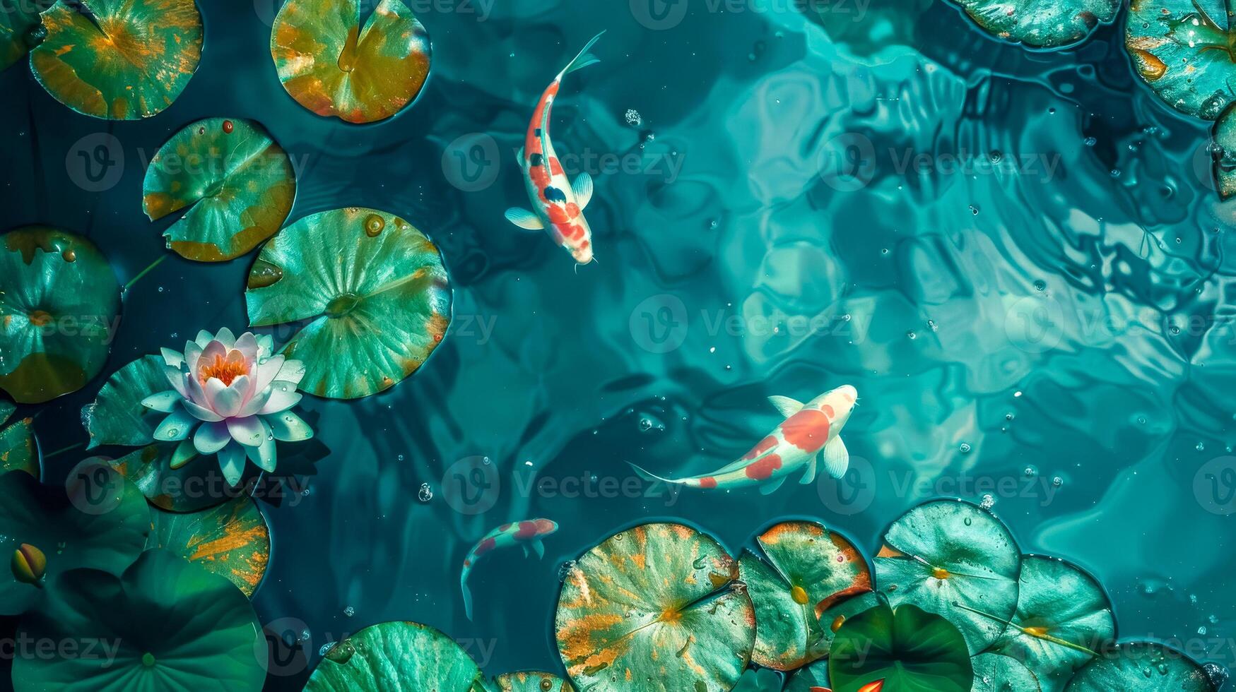 AI Generated Tranquil koi pond with water lilies photo