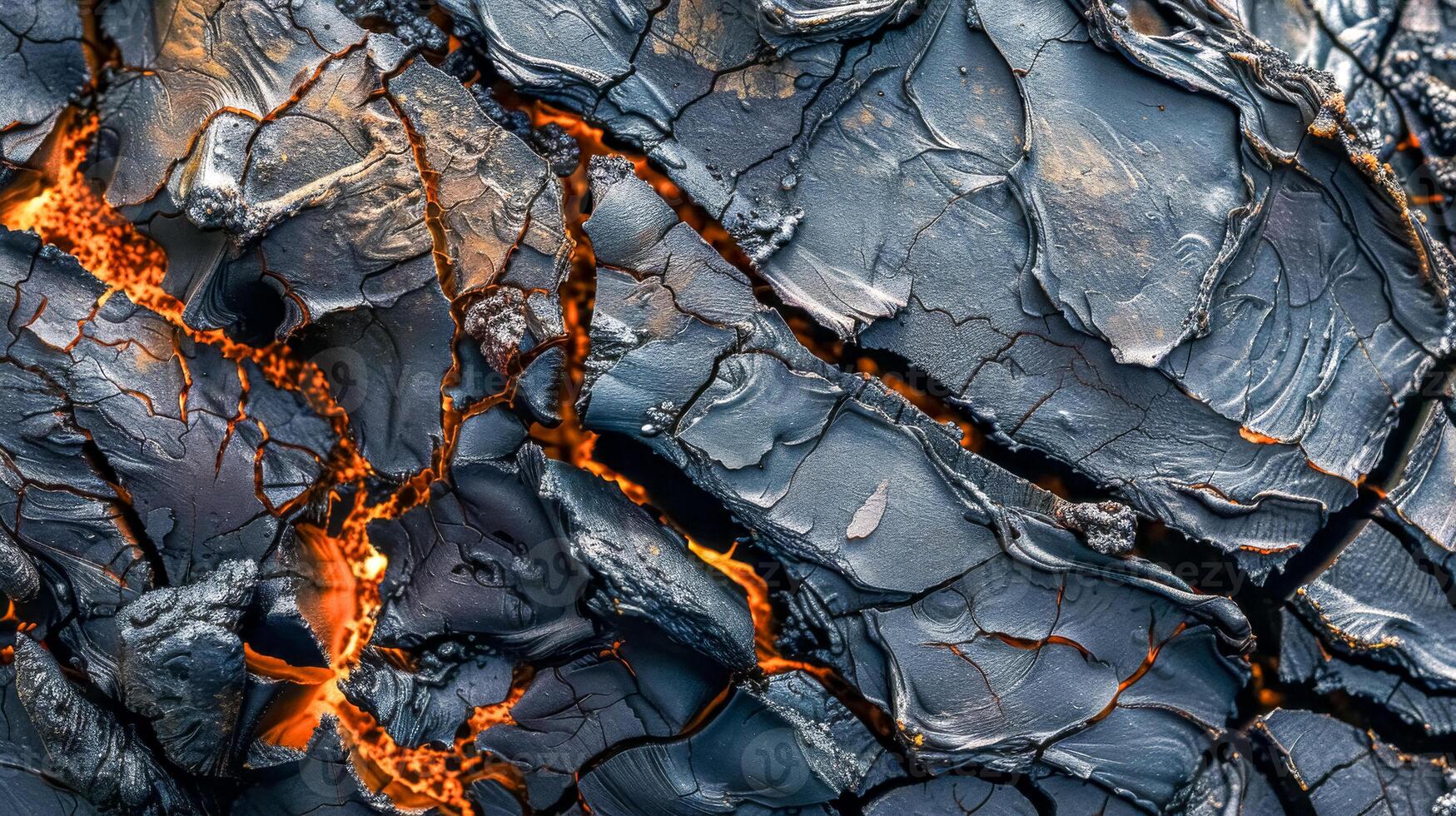 AI Generated Glowing lava cracks in charred landscape photo