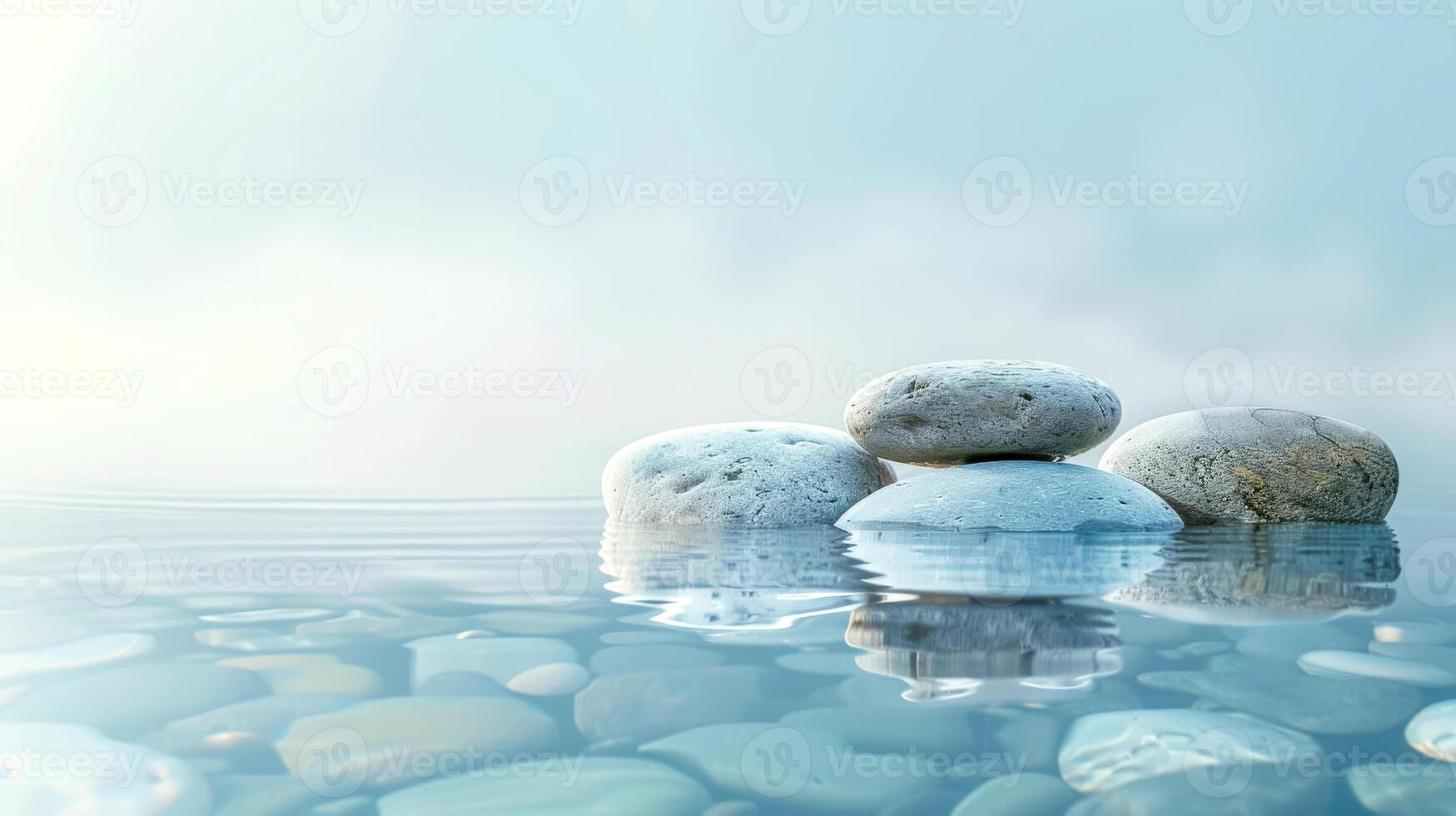 AI Generated Serene water pebbles at dawn photo