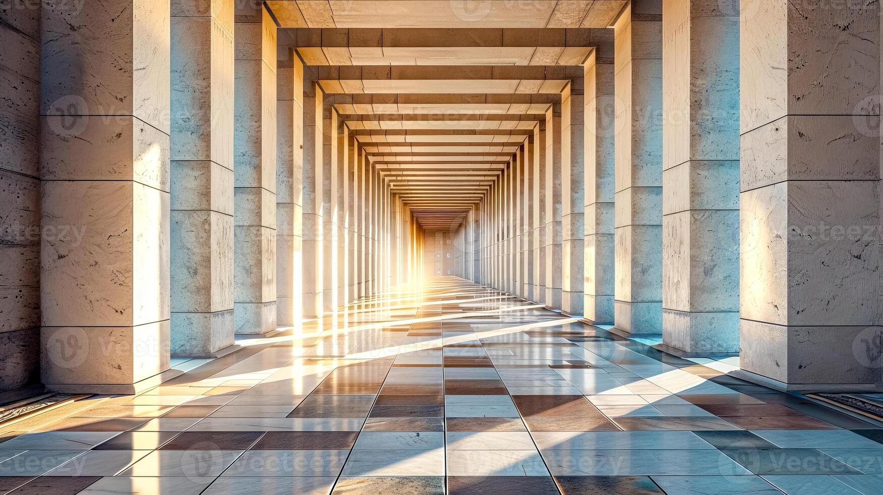 AI Generated Golden hour light in a modern archway photo