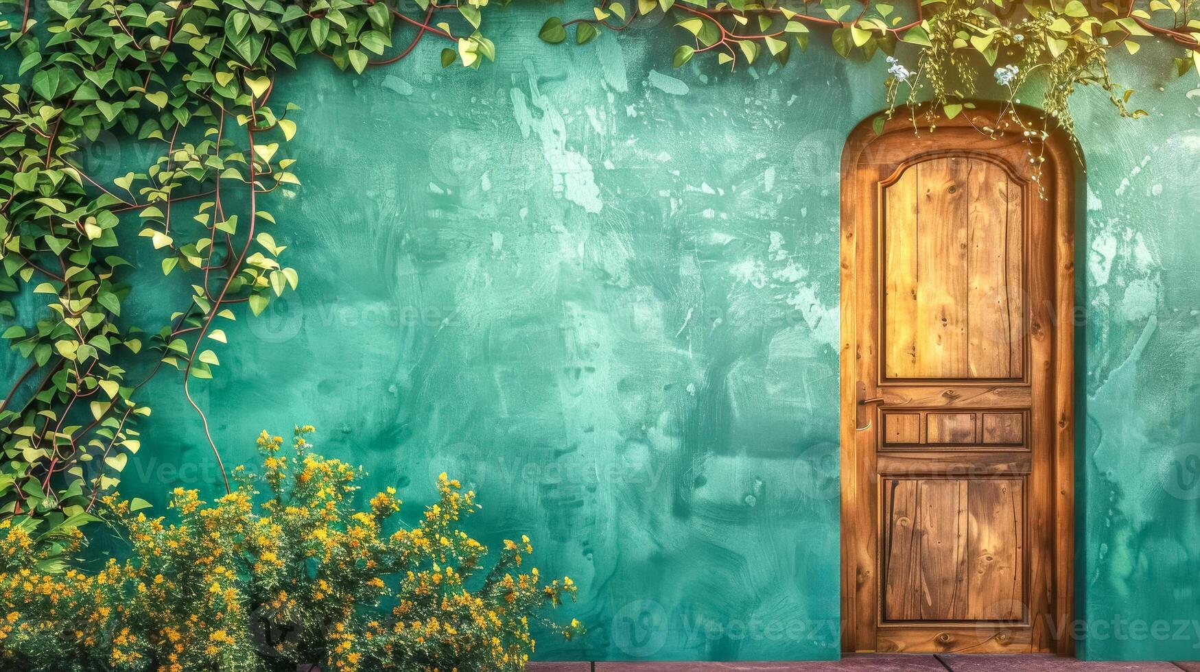 AI Generated Serene entrance with verdant vines photo